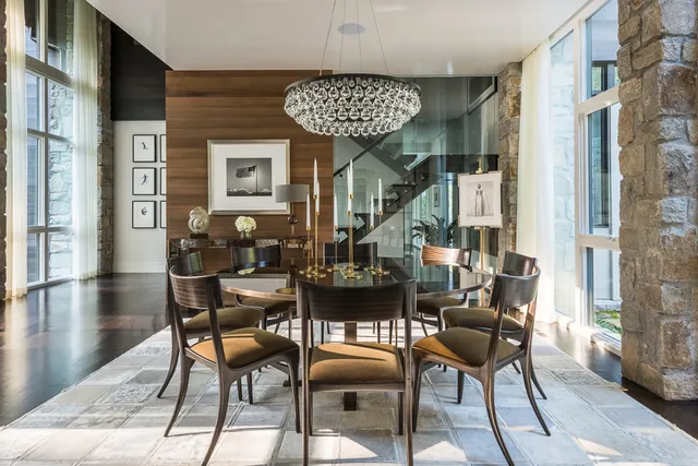 Avalon — Dining room with doughnut chandelier