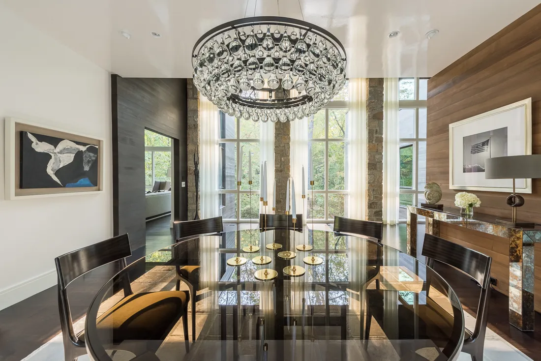 Avalon — Dining room, glass and cypress