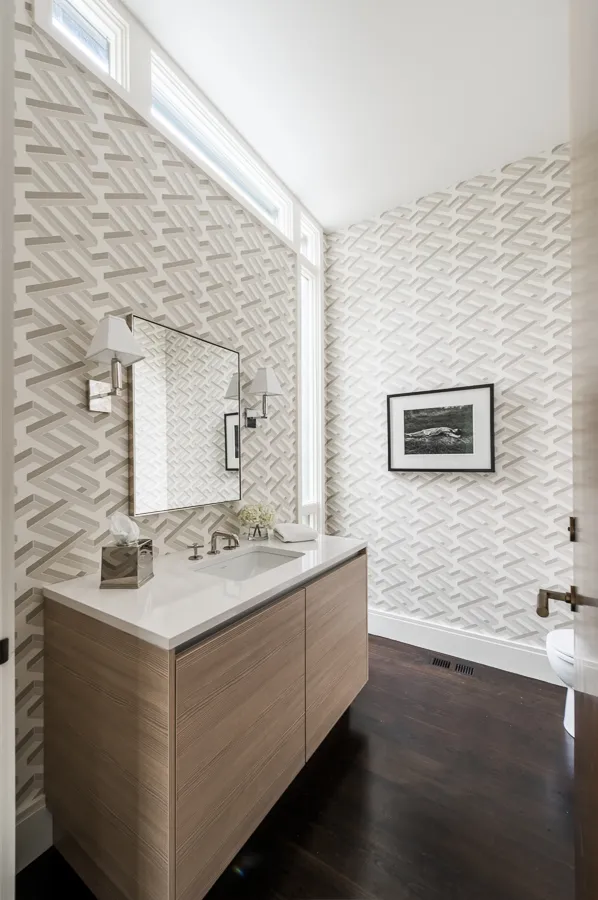 Avalon — Powder room with patterned stone