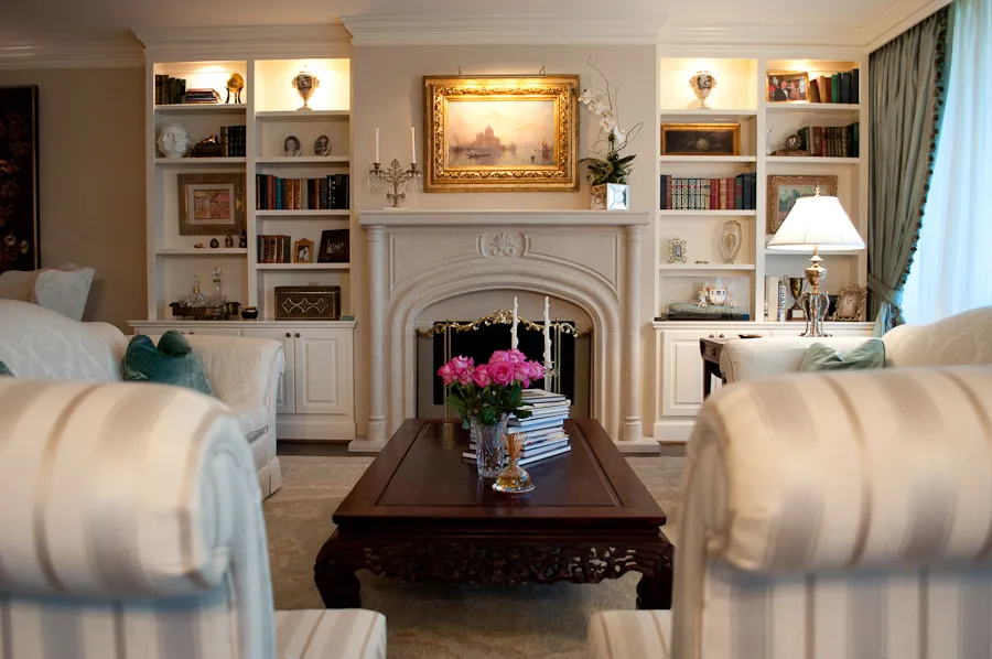 Park Place on Peachtree — Fireplace wall and library shelves