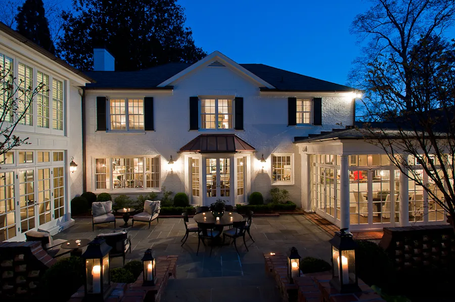 Tuxedo Park — Rear façade at dusk