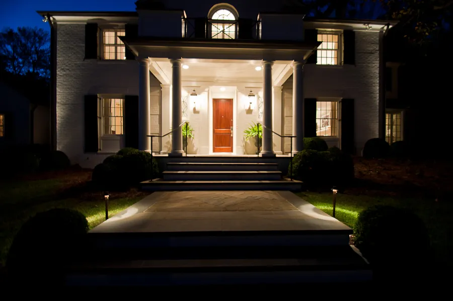 Tuxedo Park — Front entry at night