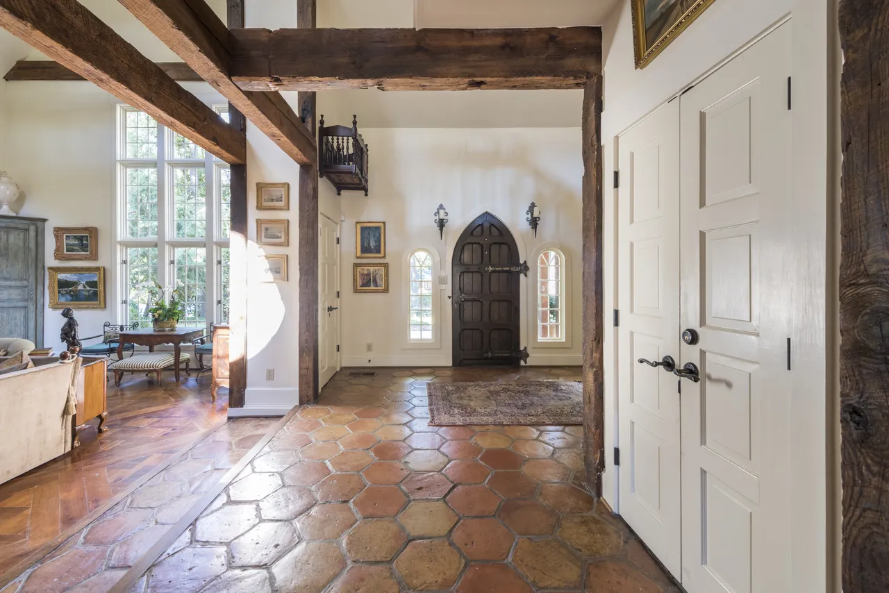 Tuxedo Road — Hall with handmade hexagonal tile
