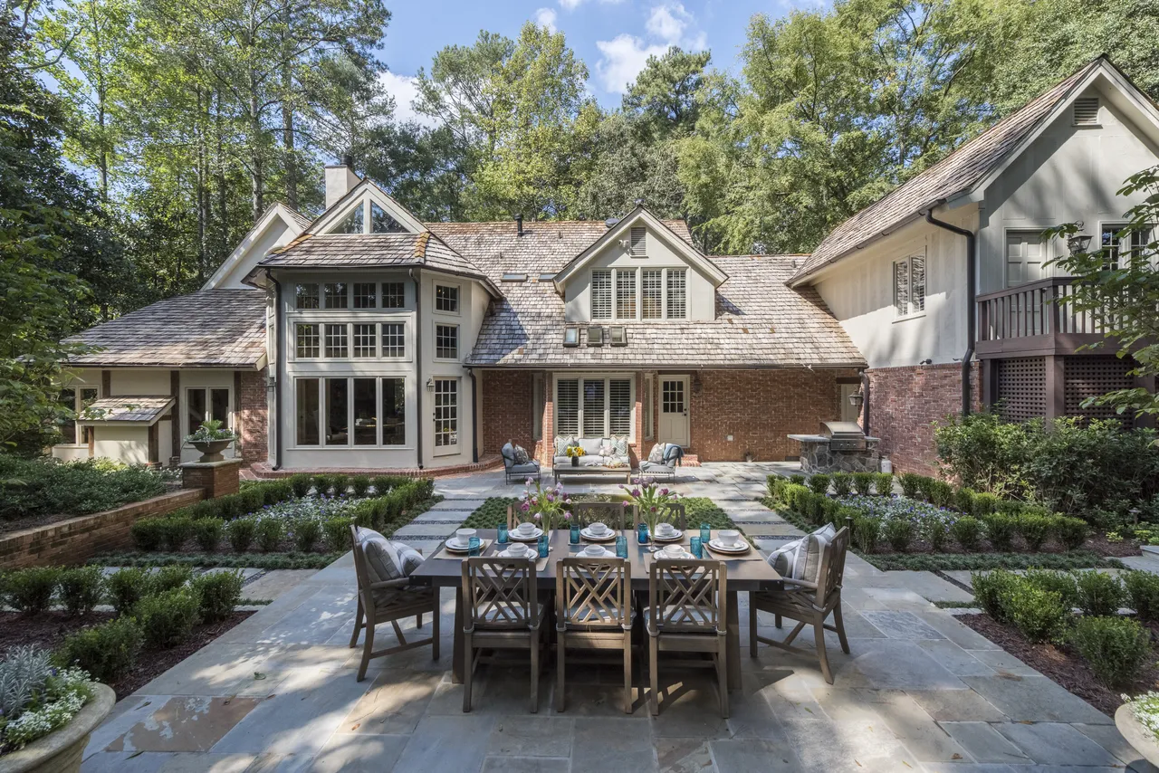 Tuxedo Road — Garden terrace set for dinner